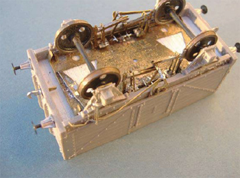Photo of underside of model wagon